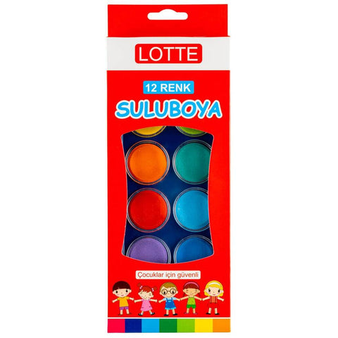 Lotte Sulu Boya, Canlı 12 Farklı Renkli Sulu Boya Seti, Büyük Palet