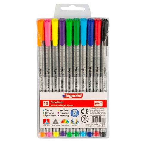 Bigpoint Renkli Fineliner Seti, 0.4mm Fiber Uç, Kokusuz, 10’lu