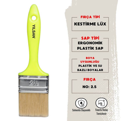 Yılsan Kestirme Boya Fırçası, Lüx, NO: 2.5, Yüksek Kaliteli, Dayanıklı