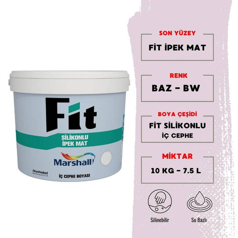 Marshall Fit Silikonlu İpek Mat, İç Cephe Boyası, BW, 7.5L, 10kg
