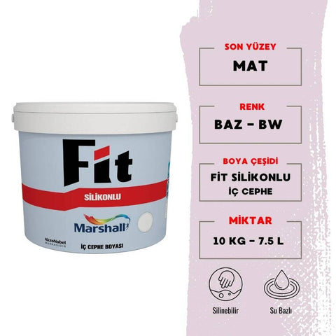 Marshall Fit Silikonlu, Su Bazlı İç Cephe Boyası, BW, 7.5L, 10kg