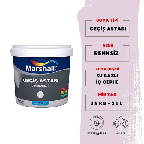 Marshall Geçiş Astarı, Su Bazlı İç Cephe Duvar Astarı, 2.5L,3.5kg