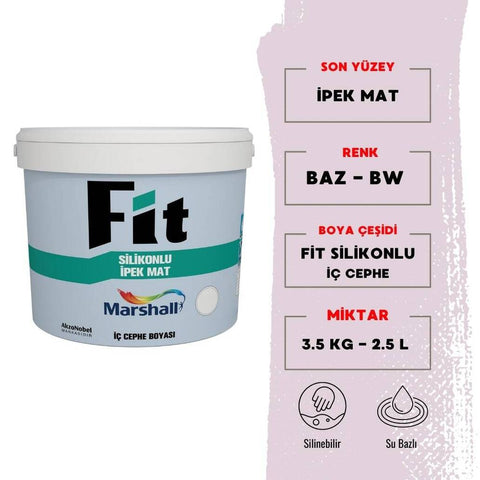 Marshall Silikonlu İpek Mat, Su Bazlı İç Cephe Boyası, BW, 2.5L, 3.5kg