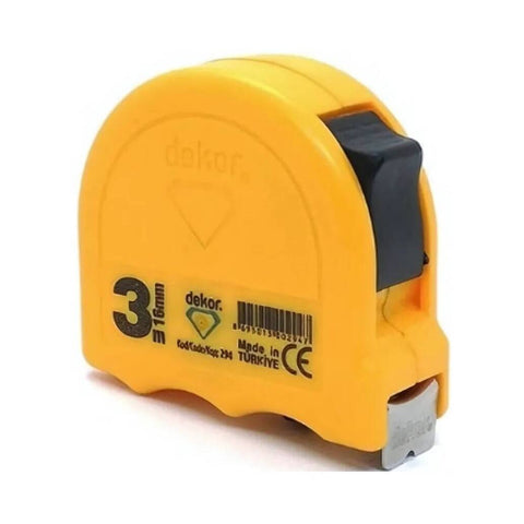 Dekor Şerit Metre, 3 m 16 mm, Sarı, Dayanıklı ve Kolay Kullanım