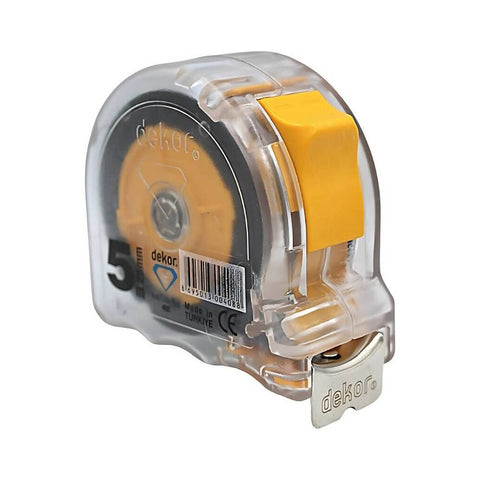 Dekor Şerit Metre, 5 m 25 mm, Şeffaf, Dayanıklı ve Kolay Kullanım