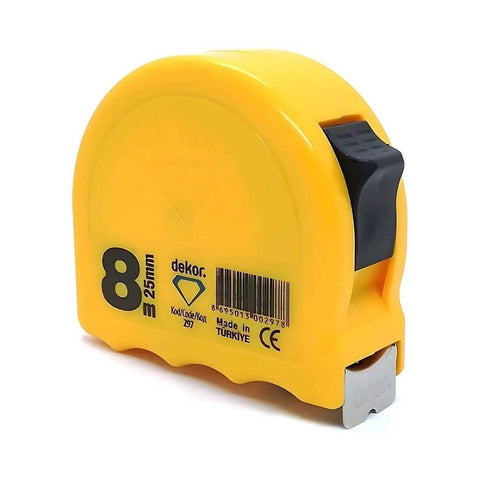 Dekor Şerit Metre, 8 m 25 mm, Sarı, Dayanıklı ve Kolay Kullanım