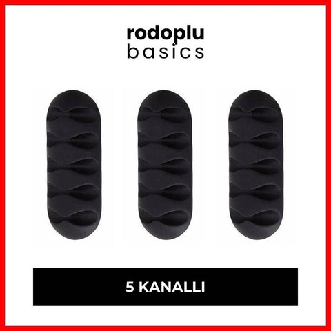Rodoplu Basics 5 Kanallı Kablo Tutucu, Sabitleyici, 3'lü Paket, Siyah