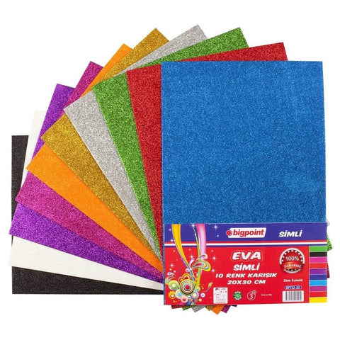 Bigpoint Simli Eva, 2mm Sünger Kağıt, 20x30 cm, 10 Renk, El İşi İçin