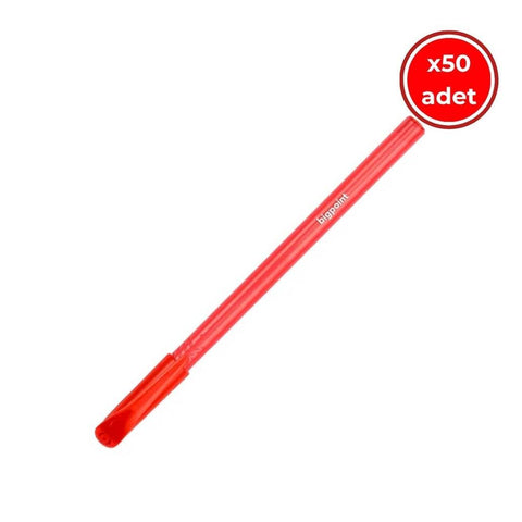 Bigpoint Tükenmez Kalem, 50 Adet, 3 km Yazma, 1.00 mm Uçlu, Kırmızı