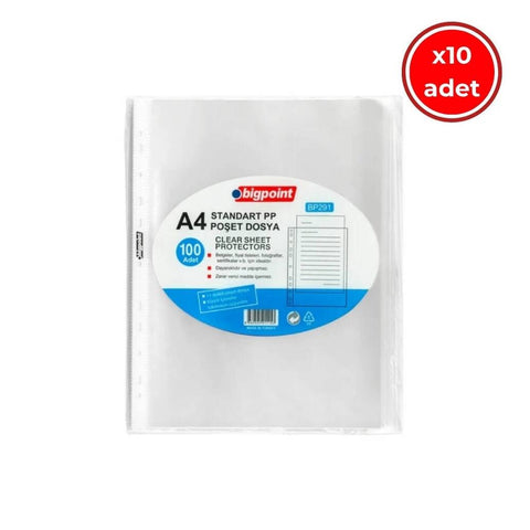 Bigpoint Poşet Dosya, 10 Adet, 60 A4 Kapasite, 100'lü Paket, Şeffaf