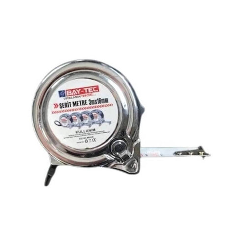 BAY-TEC Şerit Metre, Krom, 3 m x 16 mm, Dayanıklı ve Kolay Kullanım