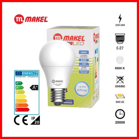 Makel LED Ampul, E27, 7 W, 6500 K, Enerji Verimli, Uzun Ömürlü