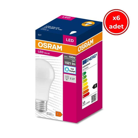 Osram LED Ampul, 6 Adet, E27, 8.5 W, 6500 K, Dayanıklı, Enerji Verimi