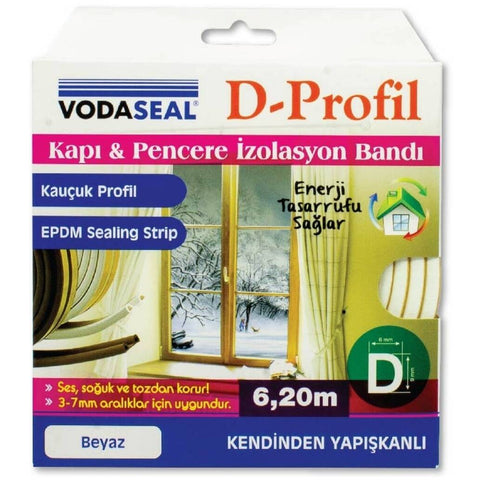 Vodaseal Kapı Pencere İzolasyon Bandı, Kauçuk Yapışkan, 6.20m, Beyaz