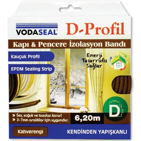Vodaseal Kapı Pencere İzolasyon Bandı, Kauçuk, 6.20 m, Kahverengi