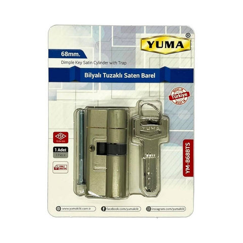 YUMA Kilit Göbeği, Bilyalı Çelik Kapı Kilidi, 68 mm, Nikel