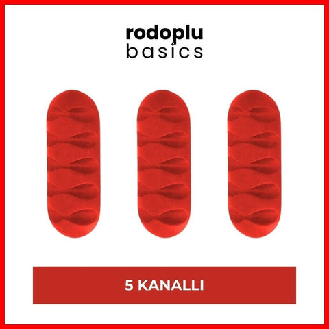 Rodoplu Basics 5 Kanallı Kablo Tutucu, Sabitleyici, 3'lü, Kırmızı