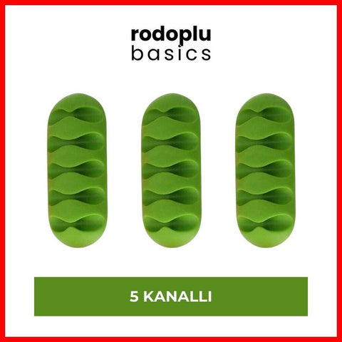 Rodoplu Basics 5 Kanallı Kablo Tutucu, Sabitleyici, 3'lü, Yeşil