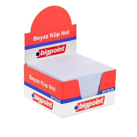 Bigpoint Küp Notluk, Karton Kutu, 500 Yaprak, 8x8cm, Küçük Not, Beyaz