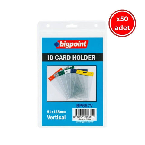 Bigpoint Şeffaf Yaka Kartı Poşeti, 50 Adet, Dikey, 91 x 128 mm, Pratik