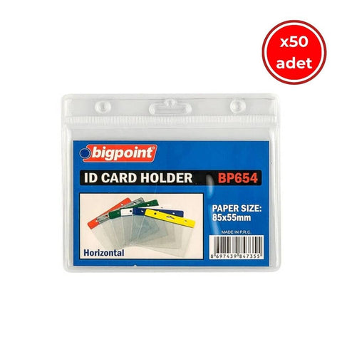 Bigpoint Şeffaf Yaka Kartı Poşeti, 50 Adet, Yatay, 85x55 mm, Dayanıklı