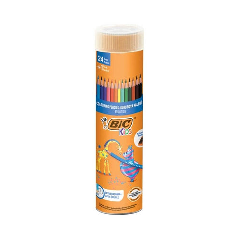 BIC Evolation Kuru Boya Kalem Seti, 24+1 Renk, Metal Tüp, Canlı Renk