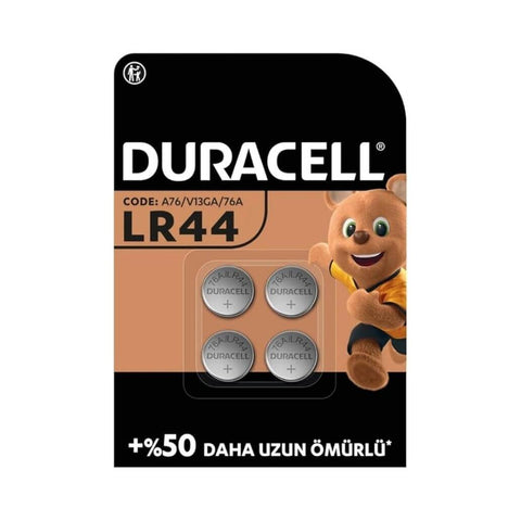 Duracell LR44 Alkalin Düğme Pil, 1.5V, 4'lü Paket, Uzun Ömürlü