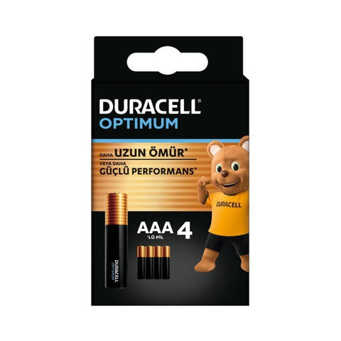 Duracell Optimum AAA Alkalin İnce Kalem Pil, 1.5V 4'lü, Uzun Ömürlü