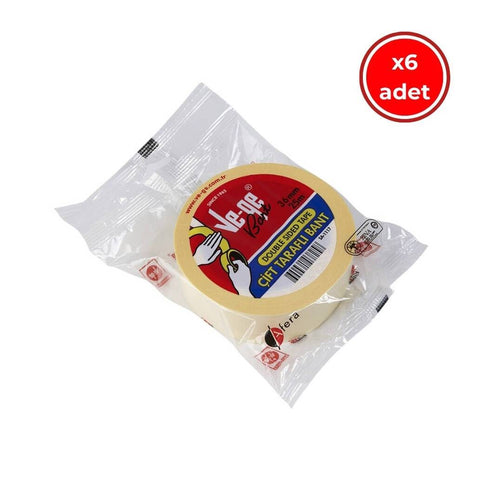 Ve-Ge Çift Taraflı Bant, 6 Adet, 36 mm x 25 m, İz Bırakmaz