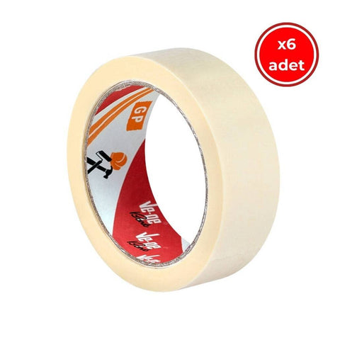Ve-Ge GP Maskeleme Bandı, 6 Adet, 36 mm x 30 m, Bej, Krepe Kâğıt