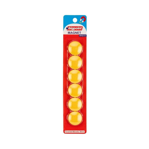Bigpoint Magnet 30 mm Mıknatıs, Sarı, 6’lı Blister, Plastik Kaplama