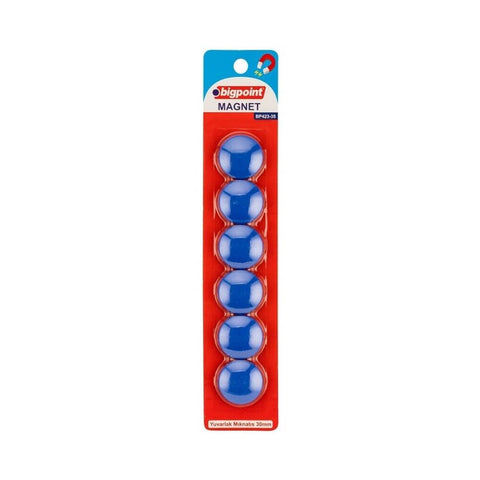 Bigpoint Magnet 30 mm Mıknatıs, Mavi, 6’lı Blister, Plastik Kaplama
