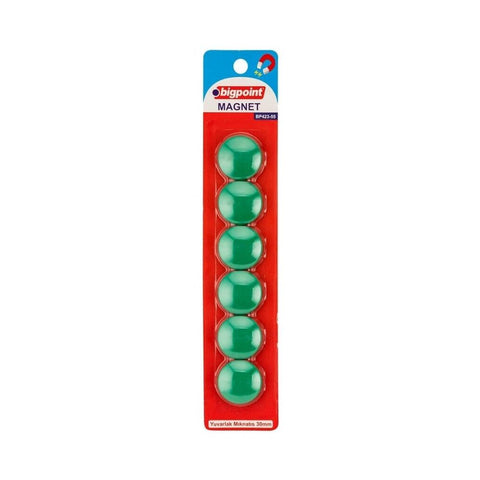 Bigpoint Magnet 30 mm Mıknatıs, Yeşil, 6’lı Blister, Plastik Kaplama