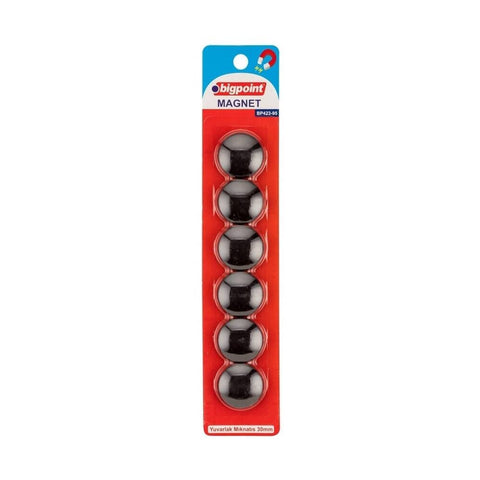 Bigpoint Magnet 30 mm Mıknatıs, Siyah, 6’lı Blister, Plastik Kaplama