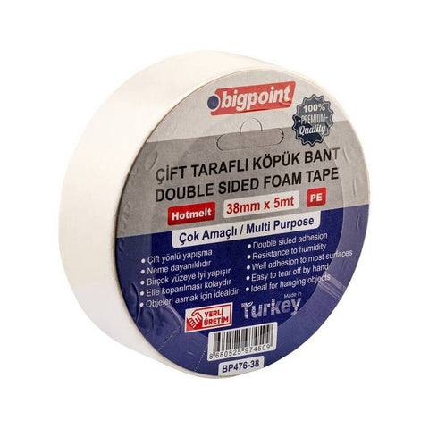Bigpoint Çift Taraflı Köpük Hotmelt Bant, 38mm x 5m, Montaj İçin İdeal