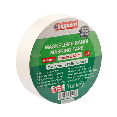 Bigpoint Maskeleme Bandı, 38 mm x 40 m, Hotmelt Tutkallı, Özel Yapışma
