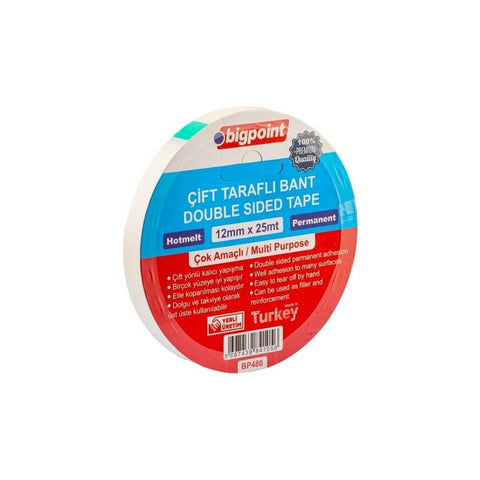 Bigpoint Çift Taraflı Hotmelt Bant, 12 mm x 25 m, Tüm Yüzeyler İçin