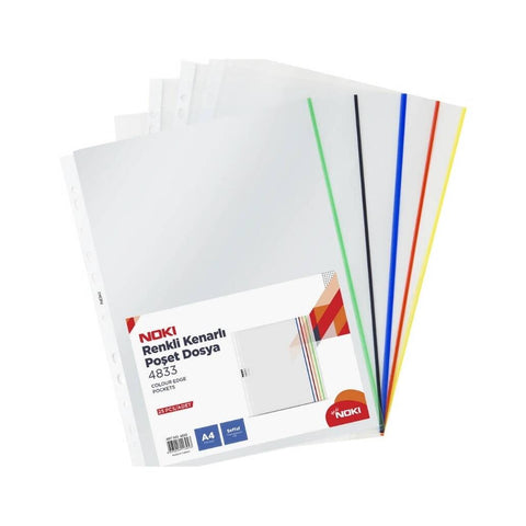 Noki A4 Poşet Dosya, 5 x 5 Renkli Kenarlı, 25'li Paket, Dayanıklı