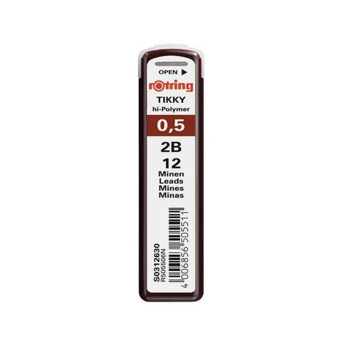Rotring Min 0.5 mm 2B Kalem Ucu, 12 Uçlu, Yüksek Polimer, Siyah