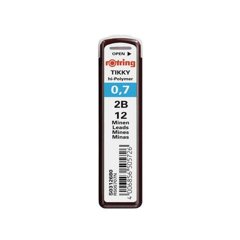 Rotring Min 0.7 mm 2B Kalem Ucu, 12 Uçlu, Yüksek Polimer, Siyah