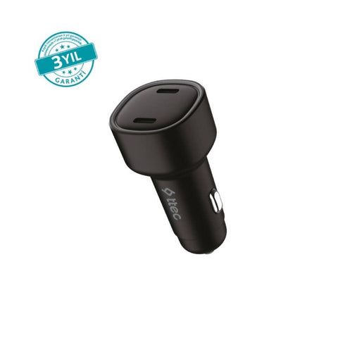 Ttec SmartCharger, Duo Araç Hızlı Şarj Aleti, 60 W, USB-C+USB-C, Siyah