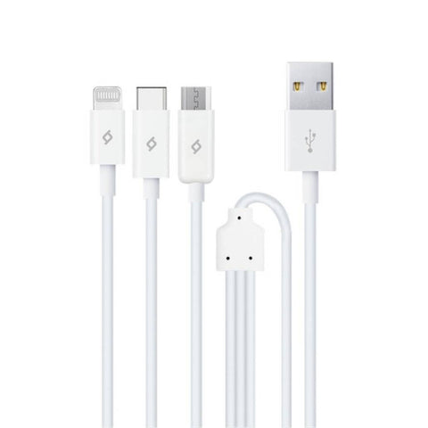 Ttec Trio Şarj Kablosu, 1.2 m, USB-A-USB-C/Lightning/Micro USB, Beyaz