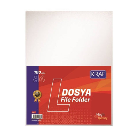 Kraf L Poşet Dosya, 100'lü Paket, A4 Boyut, Şeffaf