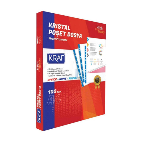 Kraf Kristal Poşet Dosya, 100'lü Paket, A4 Boyut, Şeffaf