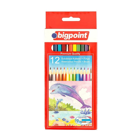 Bigpoint Aquarelle Boya Kalemi ve Fırça, 12 Renkli, Altıgen Gövde