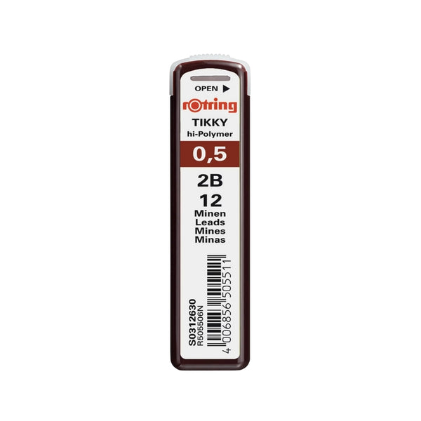 Rotring Min 0.5 mm 2B Kalem Ucu, Siyah, 12 Uçlu Kutu, Yüksek Polimer ana görseli
