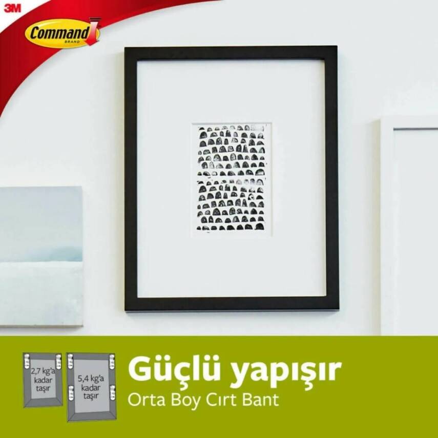 3M Command Cırt Cırt Bant, Orta Boy, 4'lü, İz Bırakmaz, Güçlü Tutuş - 4