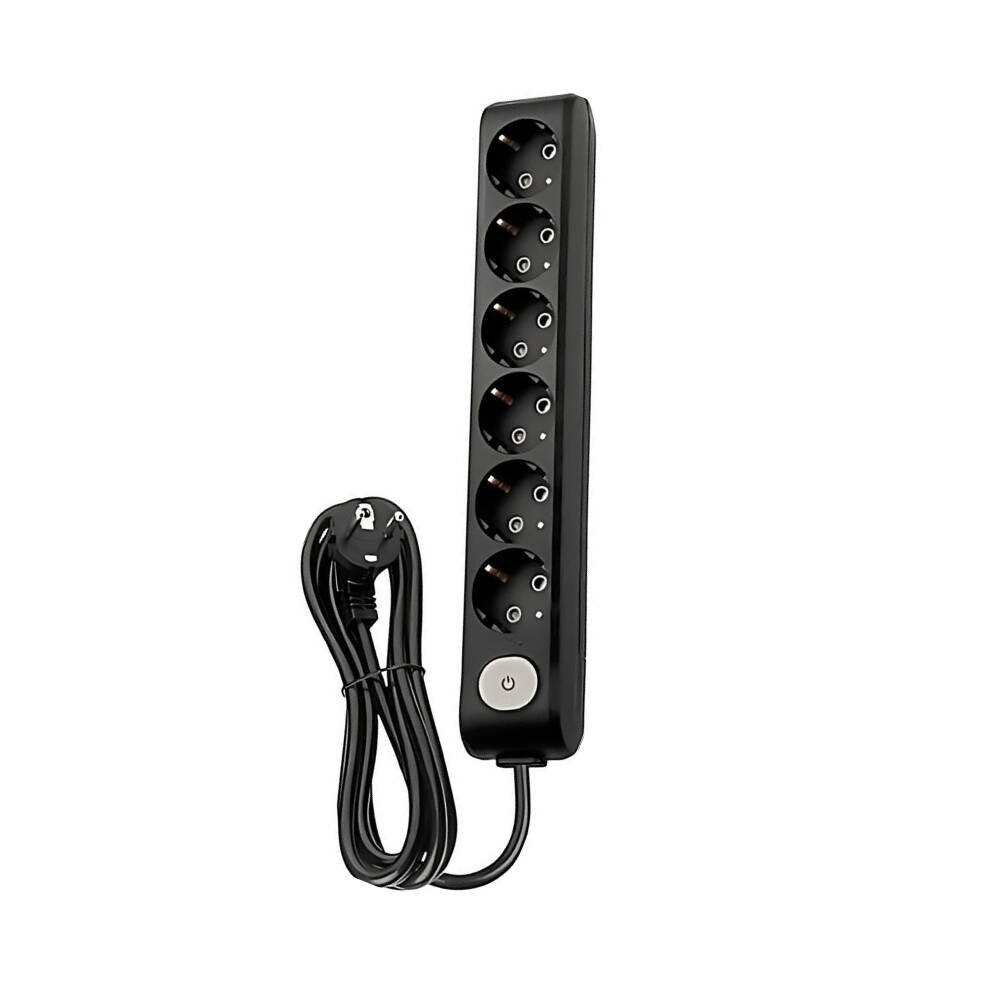 Viko Altılı Çoklu Priz, Anahtarlı, Uzatma Kablosu, 6lı, 2m, Siyah