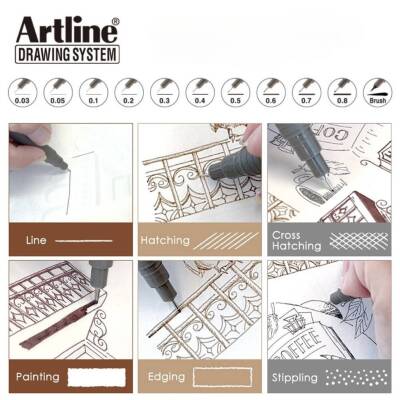 Artline Drawing System 232 Teknik Çizim Kalemi, 0.2 mm Uçlu, Siyah - 4