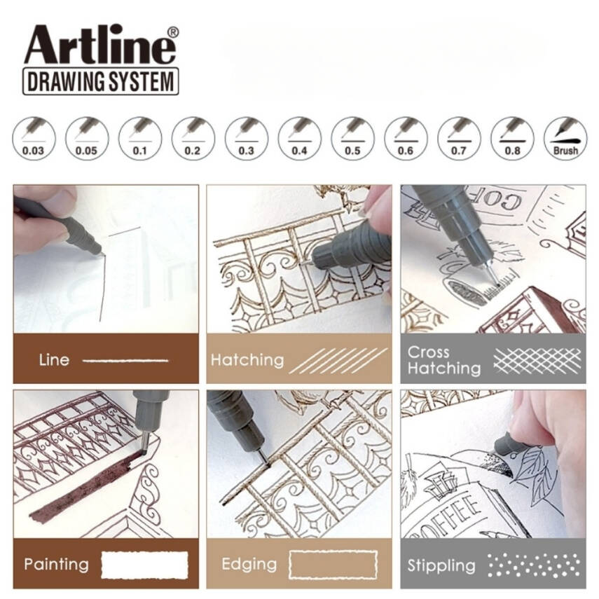 Artline Drawing System 23FN Teknik Çizim Kalemi, Fırça Uçlu, Siyah - 5